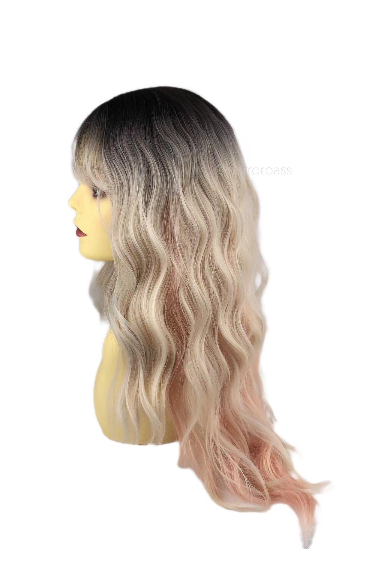 Karol G-Inspired Long Curly Wig with Natural Black Roots