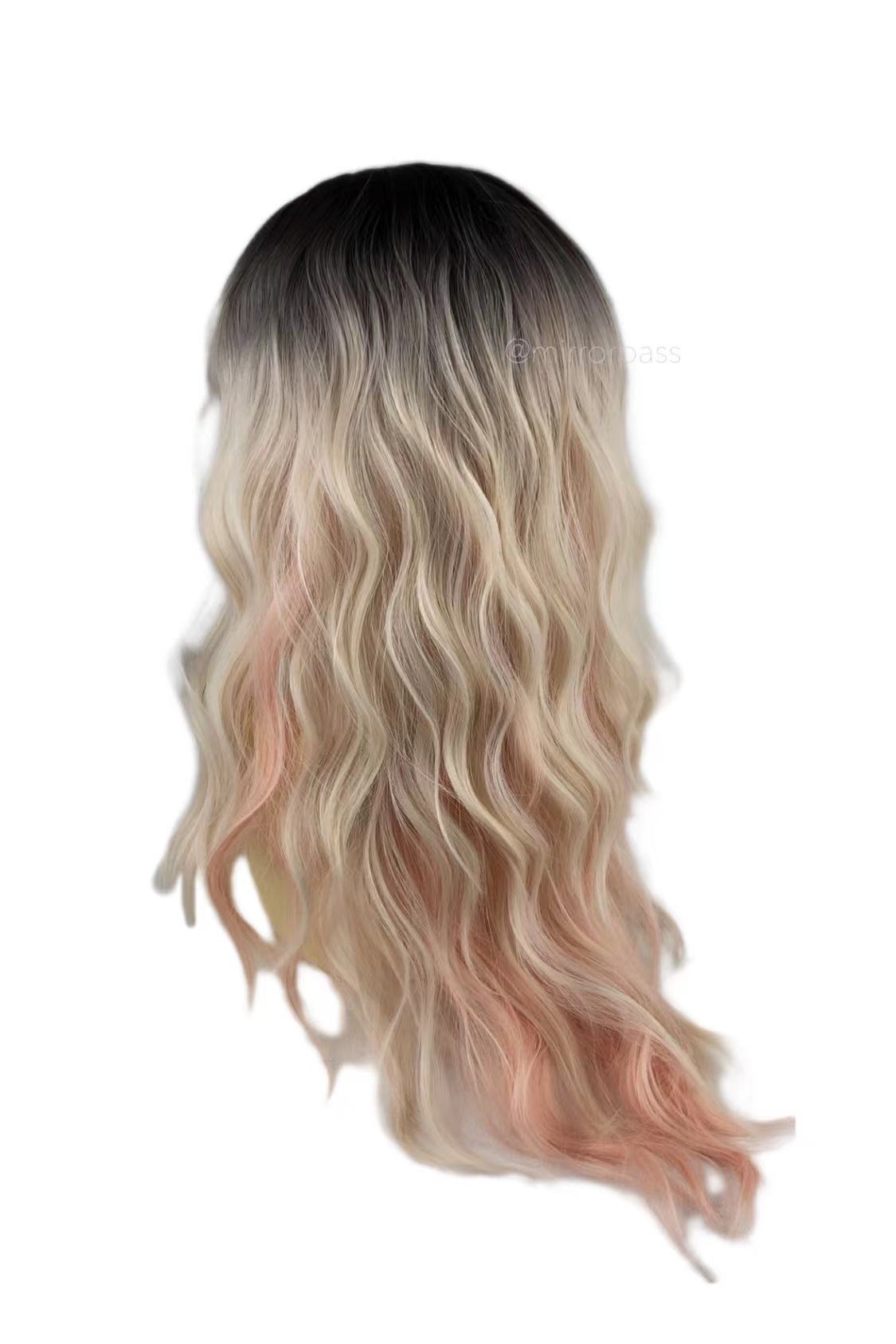 Trendy Pink-Tipped Synthetic Hair Wig for Women