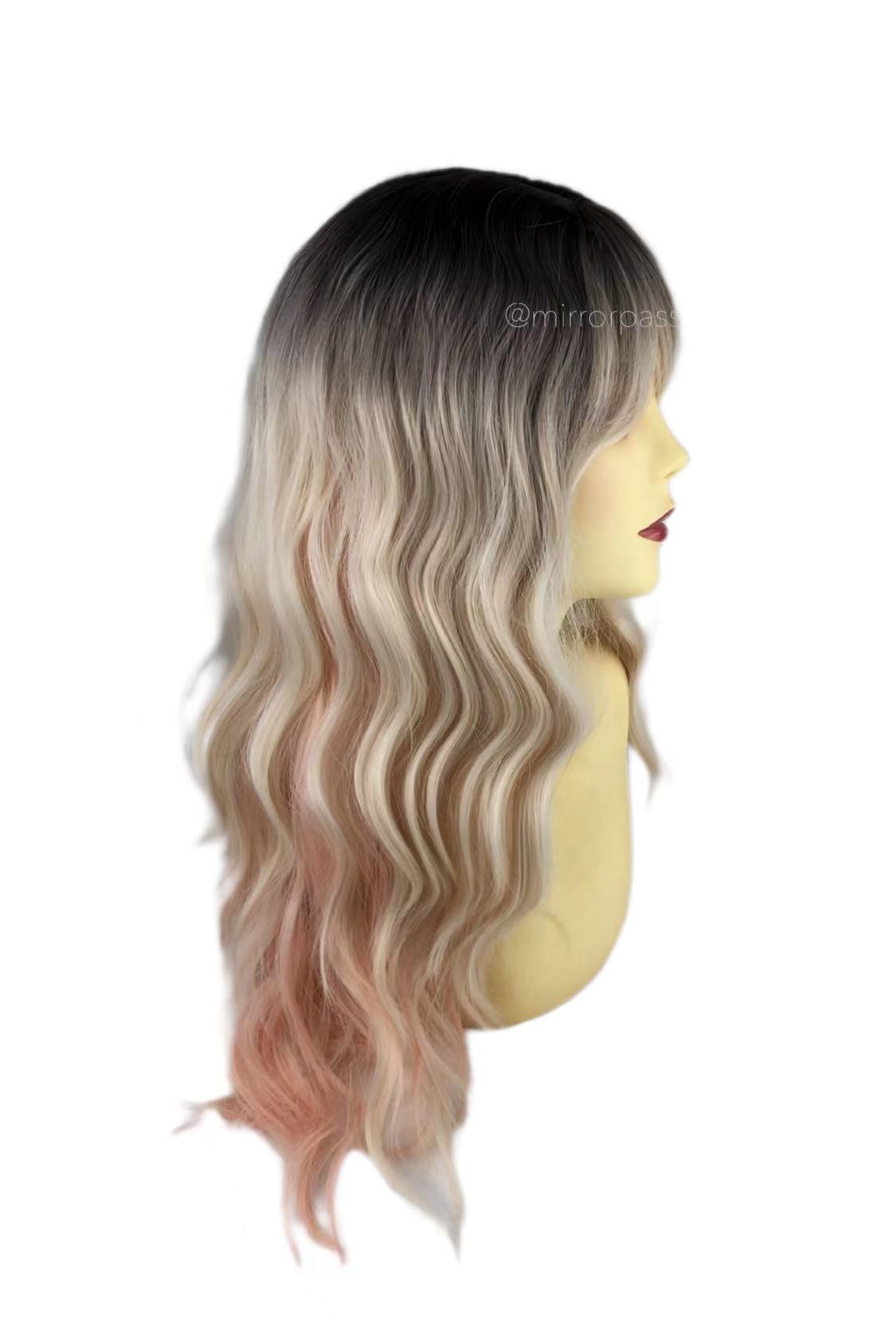 Trendy Pink-Tipped Synthetic Hair Wig for Women