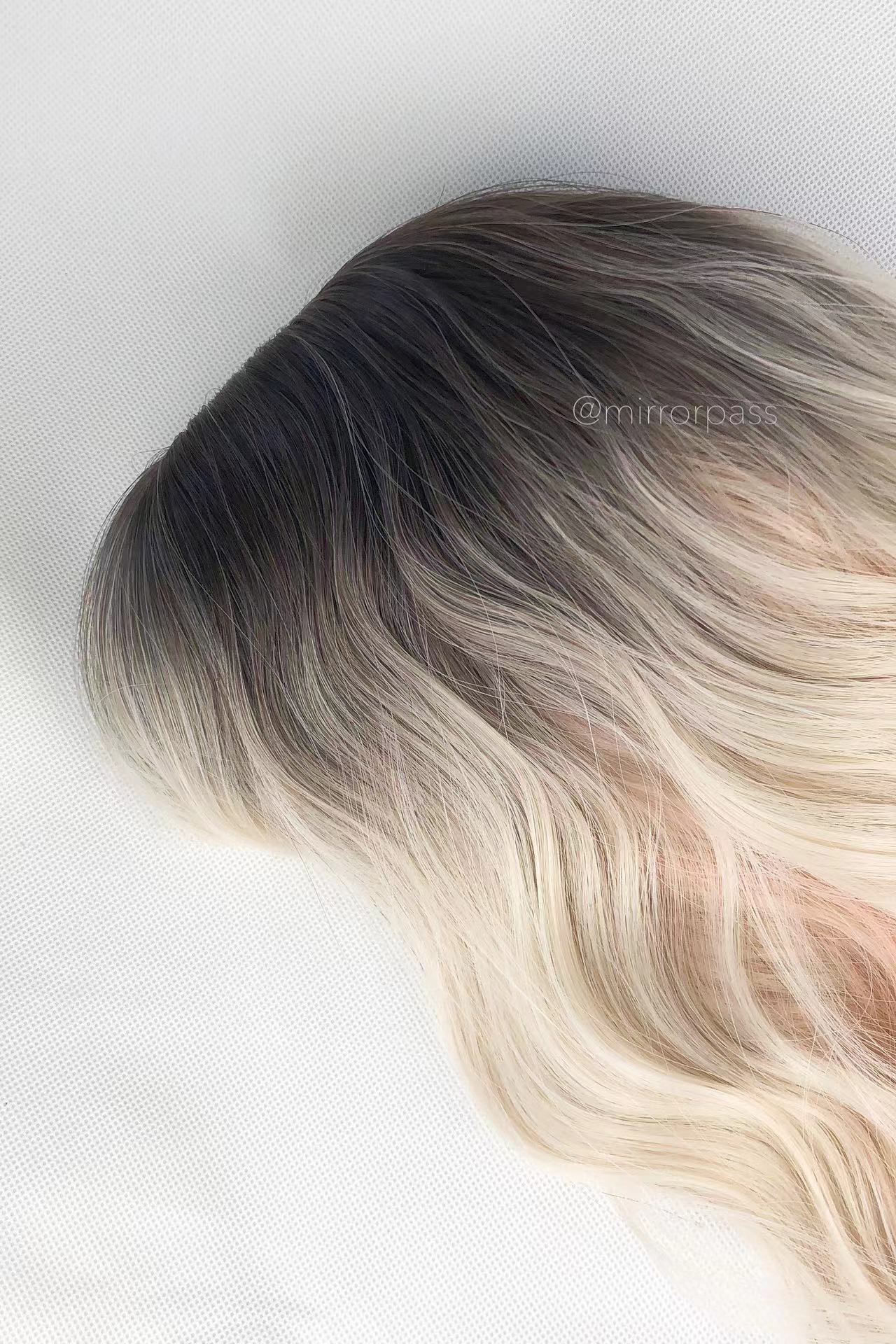 Black Root to Platinum Blonde Wig with Soft Pink Highlights