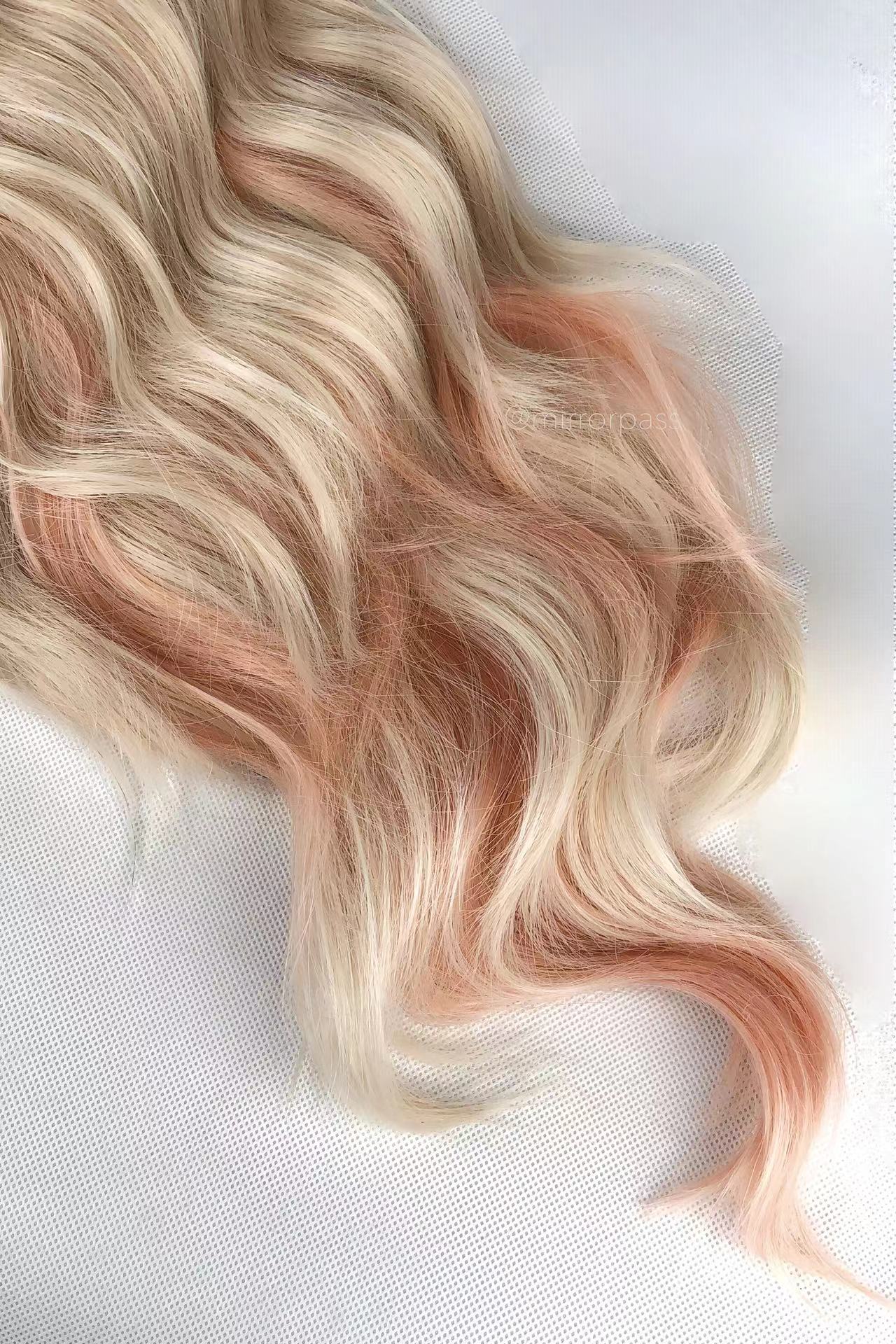 Karol G-Inspired Fashionable Long Bob Wig with Platinum Blonde and Pink Ombre