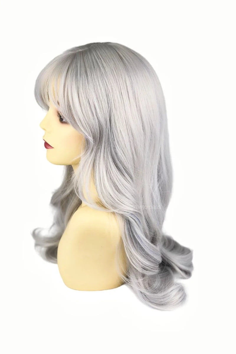 Long Curly Wig with Silver and Pastel Blue Tones